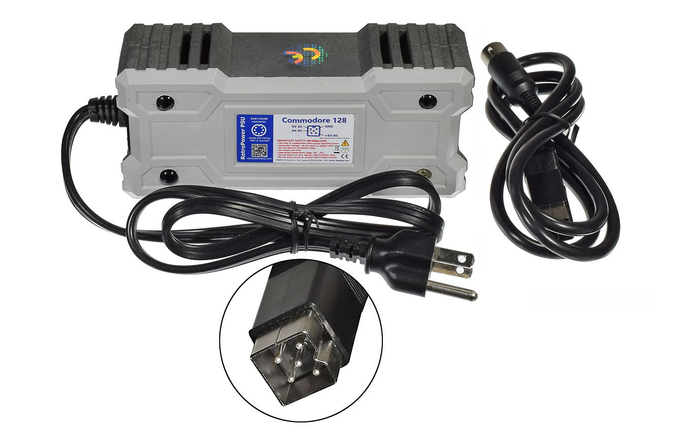 RetroPower PSU C128 US - Replacement Commodore 128 Power Supply, US Plug