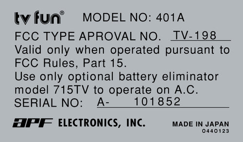 APF TV Fun Console Model Label