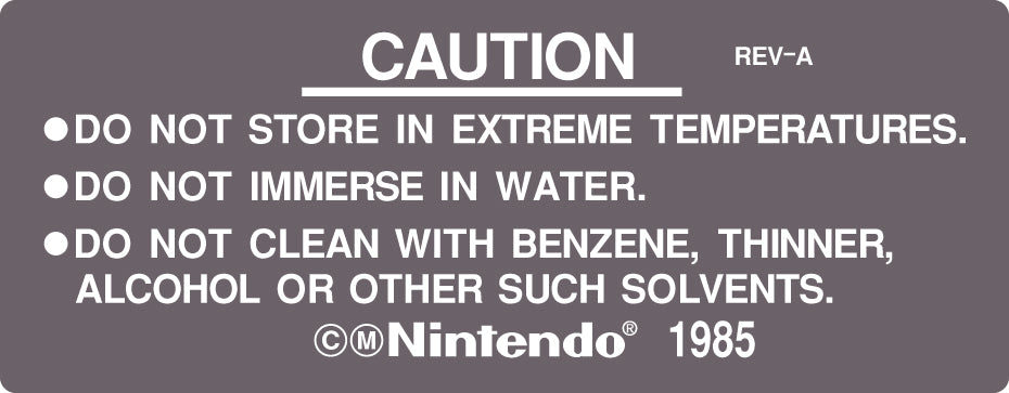Nintendo NES Game Cartridge Back Label [REV A 1985 Variant]