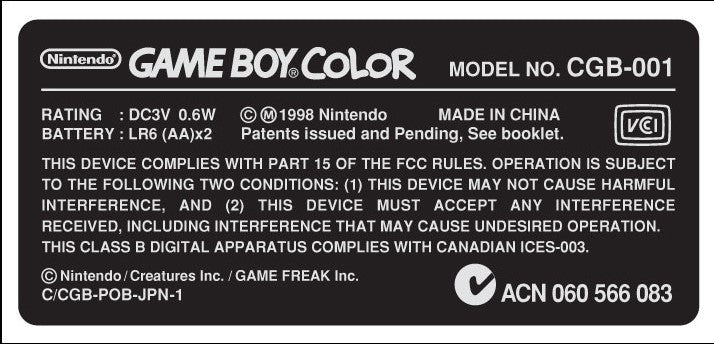 GameBoy Color Console Model Label [Pokémon Variant, USA] – Hoskbrew