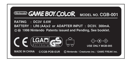 GameBoy Color Console Model Label [Pokémon Variant, European]
