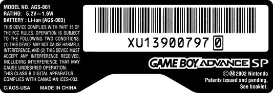 GameBoy Advance SP Model Sticker [AGS-001, USA]