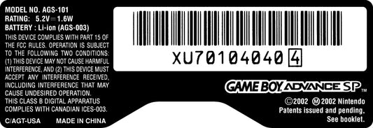 GameBoy Advance SP Model Sticker [AGS-101]