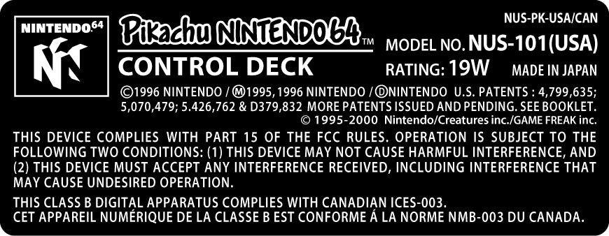 Nintendo 64 Console Model Label [Australian Pokémon Console Variant]