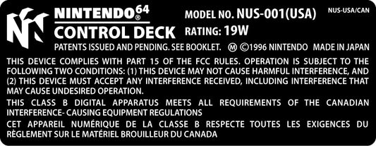 Nintendo 64 Console Model Label [Black Console Version]