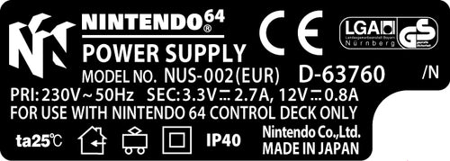 Nintendo 64 Power Adapter Label [European Variant]