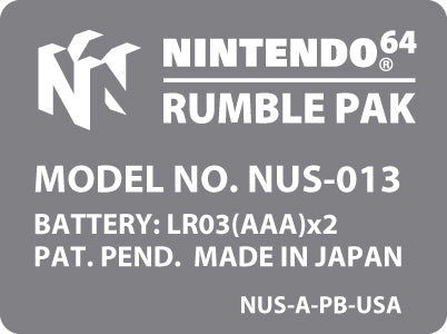 Nintendo 64 Rumble PAK Label