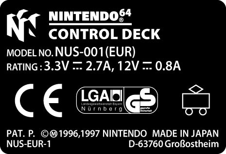 Nintendo 64 Console Model Label [European Variant]