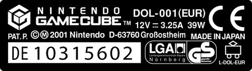 Nintendo GameCube Console Model Label [European Variant]