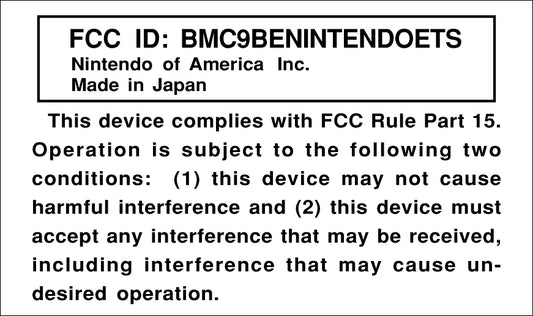 Nintendo NES Console FCC Label