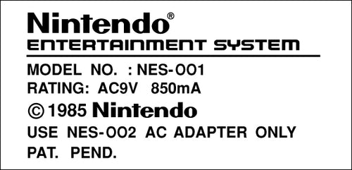 Nintendo NES Console Model Label
