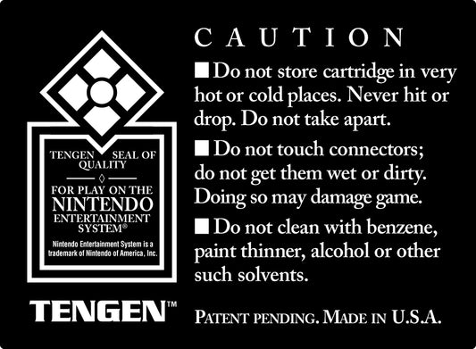 Tengen Game Cartridge Warning Label