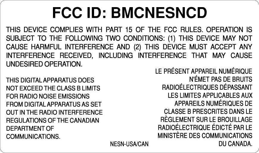 Nintendo NES Top Loader FCC Label [USA Variant]