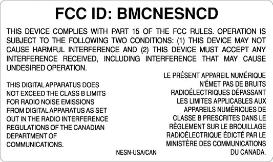 Nintendo NES Top Loader FCC Label [USA Variant]