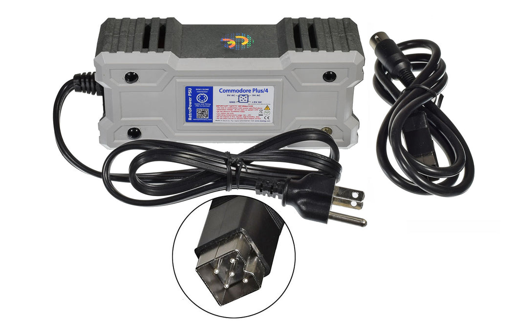 RetroPower PSU Commodore Plus/4 US - Replacement Commodore Plus/4 Power Supply, US Plug