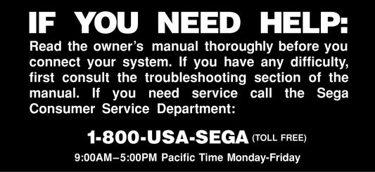 Sega CD Model 2 If You Need Help Label