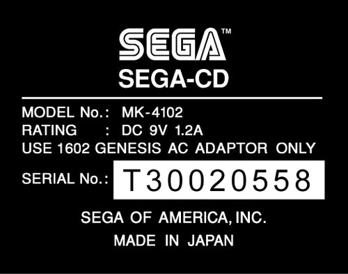 Sega CD Model 2 MK-4102 Label