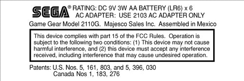 Sega GameGear Model Label [Majesto Variant]