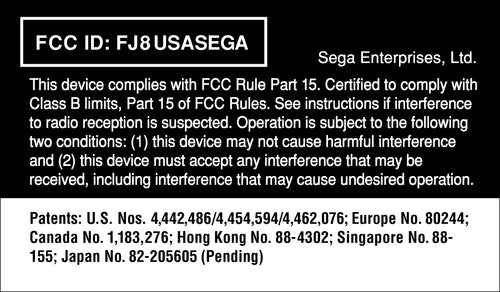 Sega Genesis 1 FCC Label [With White Strip]