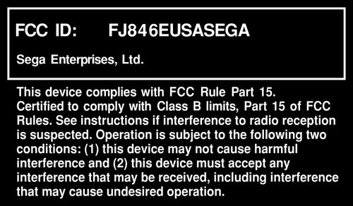 Sega Genesis 1 FCC Label [Solid Black Label]