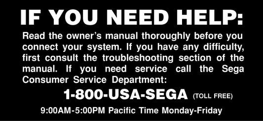 Sega Genesis 1 If You Need Help Label