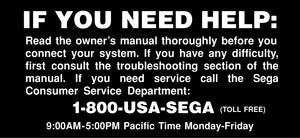 Sega Genesis 1 If You Need Help Label