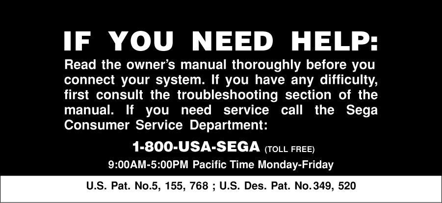 Sega Genesis 2 If You Need Help Label