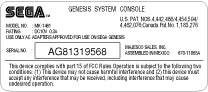 Sega Genesis 3 Console Label