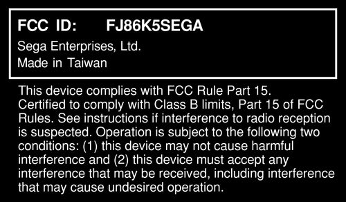 Sega Master System FCC Label
