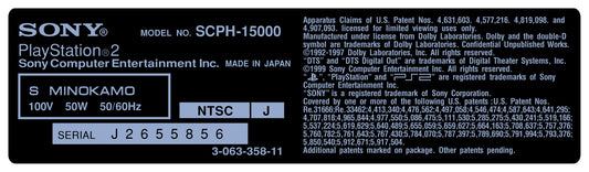 PlayStation 2 Console Model Label [SCPH-15000]