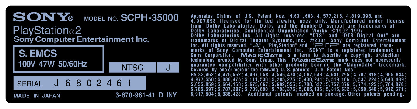 PlayStation 2 Console Model Label [SCPH-35000]