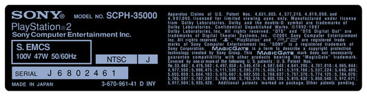 PlayStation 2 Console Model Label [SCPH-35000]