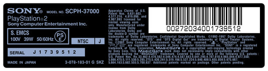 PlayStation 2 Console Model Label [SCPH-37000]