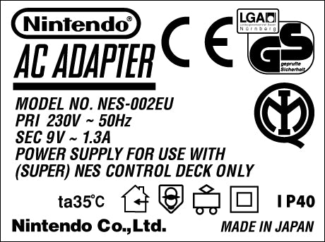 Super Nintendo Power Adapter Label [European Variant]