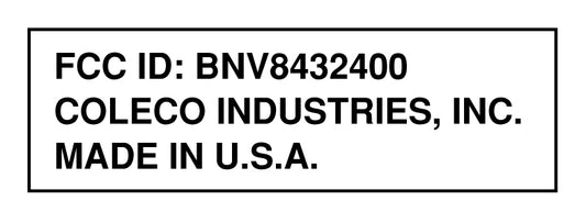 ColecoVision Console FCC Label