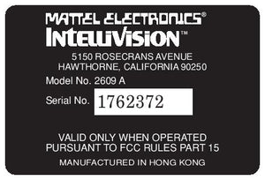 Intellivision 1 Serial Label