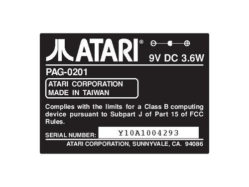 Atari Lynx 1 Serial Number Label