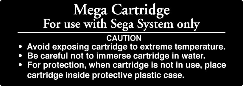 Sega Master System Cartridge Back Label